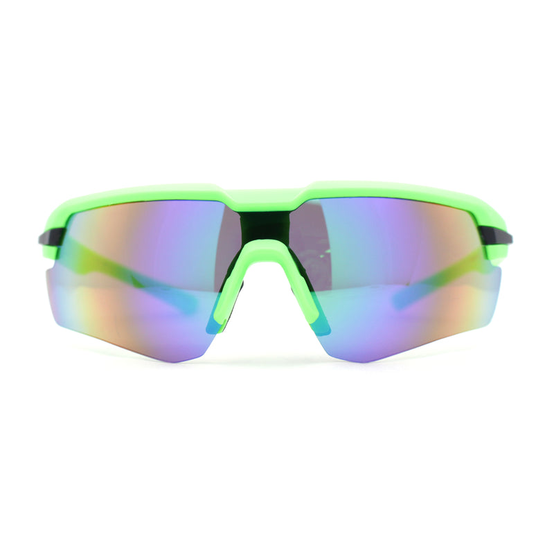 Mens Color Mirror Retro Futurism Half Rim Wrap Sport Sunglasses