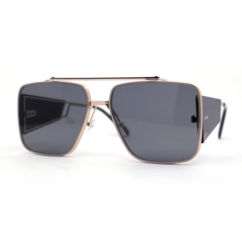 Luxurious Rectangle Flat Top Bridge Racer Metal Rim Officer Sunglasses