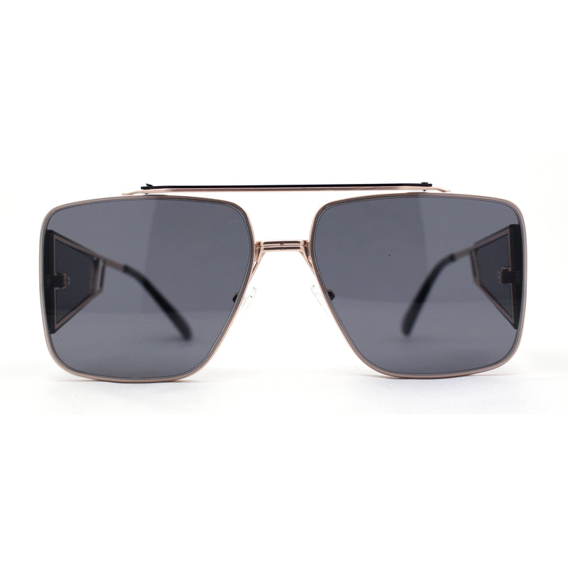 Luxurious Rectangle Flat Top Bridge Racer Metal Rim Officer Sunglasses