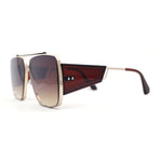 Luxurious Rectangle Flat Top Bridge Racer Metal Rim Officer Sunglasses