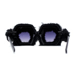 Super Funky Masquerade Fur Jewel Brooch Octagon Plastic Sunglasses