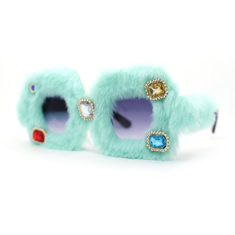 Super Funky Masquerade Fur Jewel Brooch Octagon Plastic Sunglasses