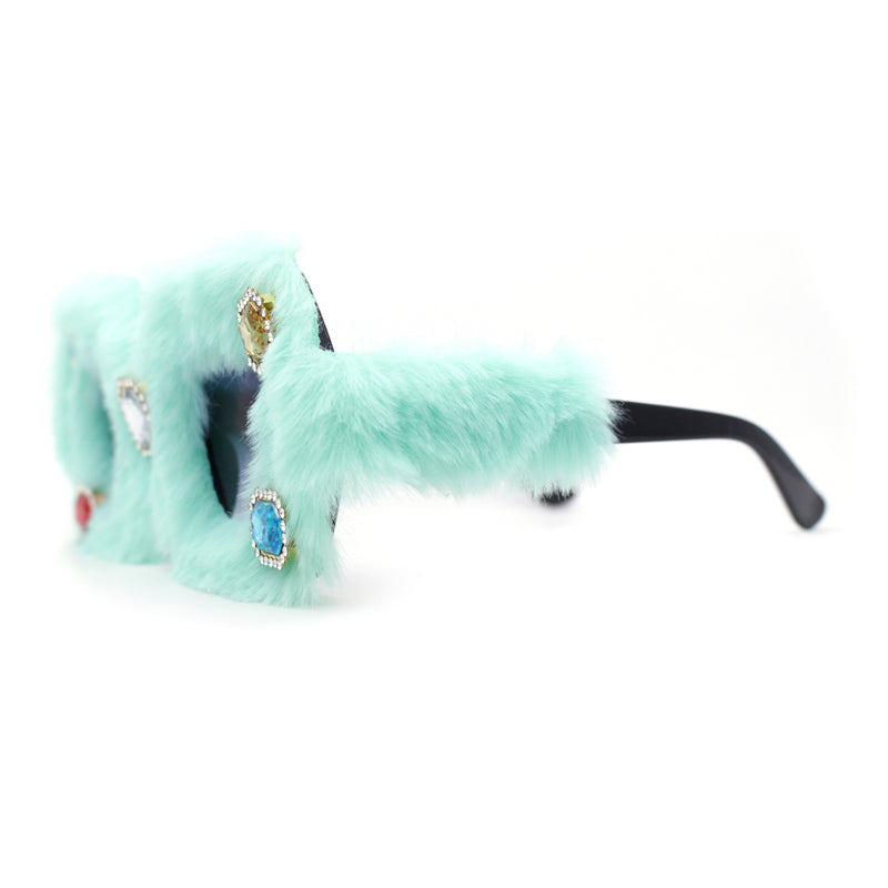 Super Funky Masquerade Fur Jewel Brooch Octagon Plastic Sunglasses