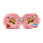 Super Funky Masquerade Fur Jewel Brooch Octagon Plastic Sunglasses