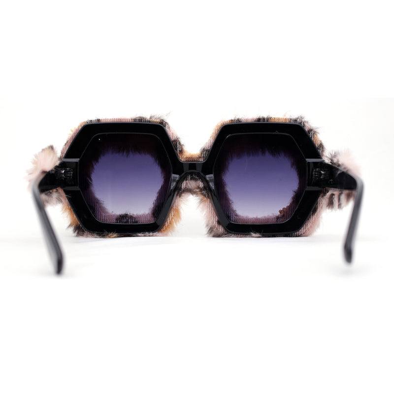 Super Funky Masquerade Fur Jewel Brooch Octagon Plastic Sunglasses