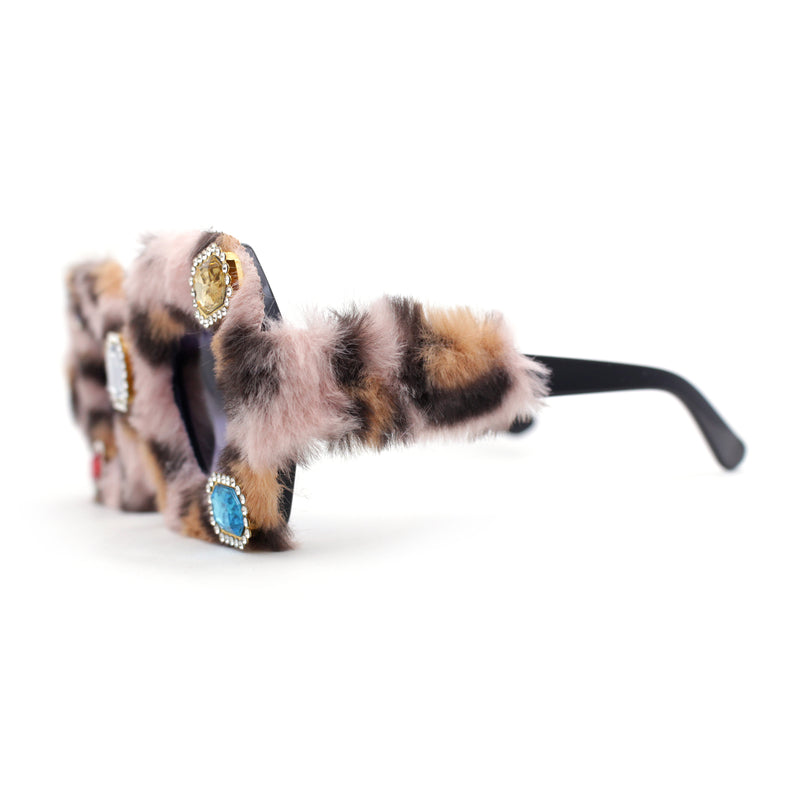 Super Funky Masquerade Fur Jewel Brooch Octagon Plastic Sunglasses