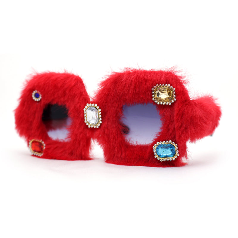 Super Funky Masquerade Fur Jewel Brooch Octagon Plastic Sunglasses