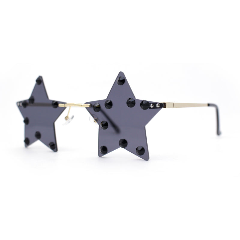 Rhinestone Studded Rimless Star Shape Hippie Color Sunglasses