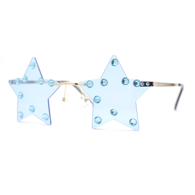 Rhinestone Studded Rimless Star Shape Hippie Color Sunglasses