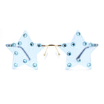 Rhinestone Studded Rimless Star Shape Hippie Color Sunglasses