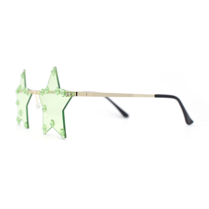 Rhinestone Studded Rimless Star Shape Hippie Color Sunglasses