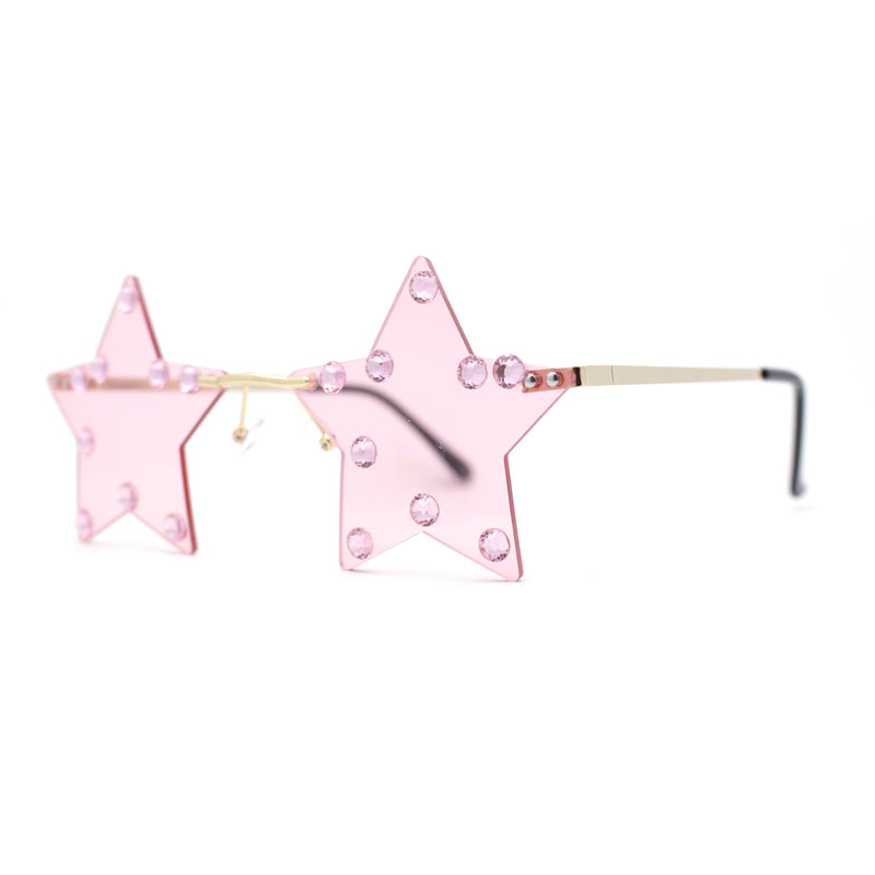 Rhinestone Studded Rimless Star Shape Hippie Color Sunglasses