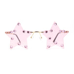 Rhinestone Studded Rimless Star Shape Hippie Color Sunglasses