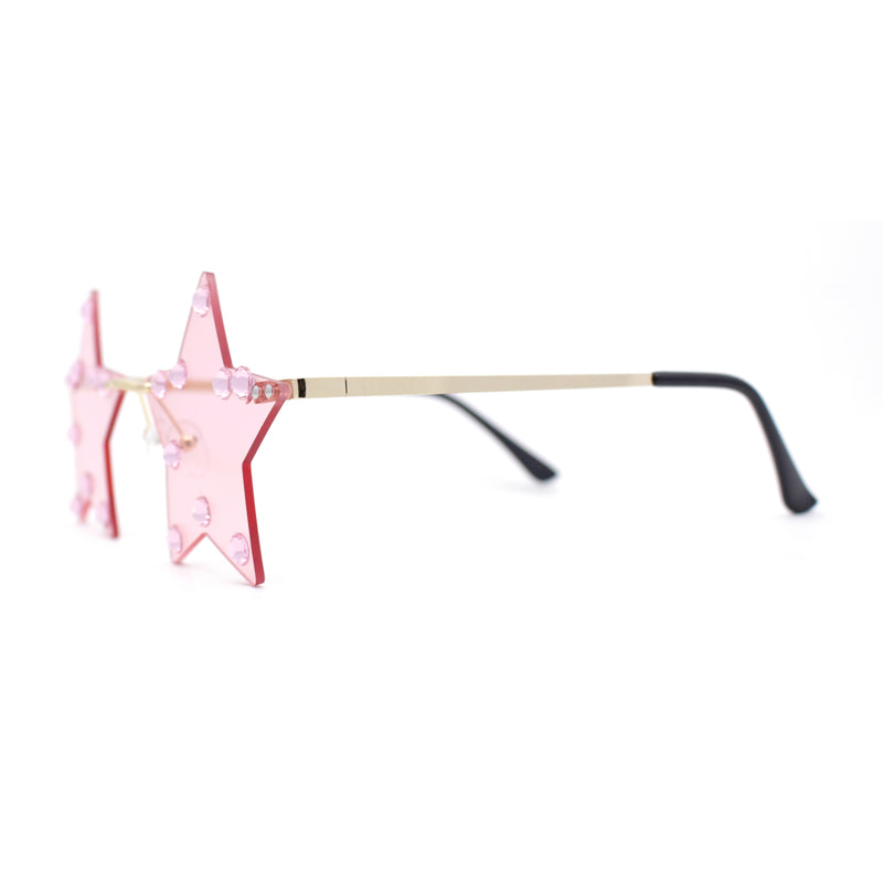 Rhinestone Studded Rimless Star Shape Hippie Color Sunglasses