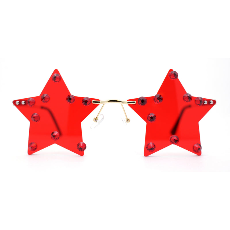 Rhinestone Studded Rimless Star Shape Hippie Color Sunglasses