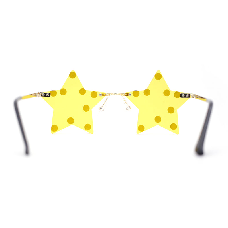 Rhinestone Studded Rimless Star Shape Hippie Color Sunglasses