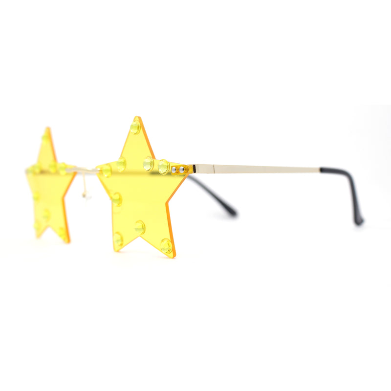 Rhinestone Studded Rimless Star Shape Hippie Color Sunglasses