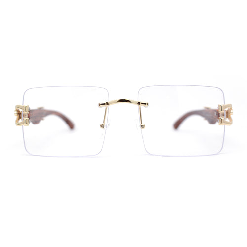 Cougar OG Gangster Rapper Clear Lens Rimless Wood Buffs Eyeglasses