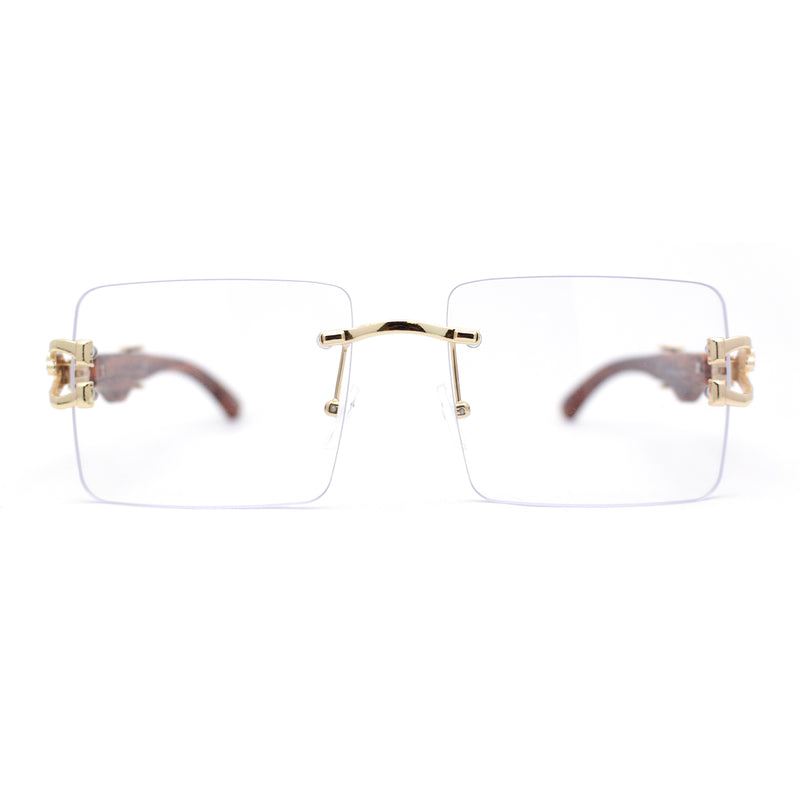 Cougar OG Gangster Rapper Clear Lens Rimless Wood Buffs Eyeglasses