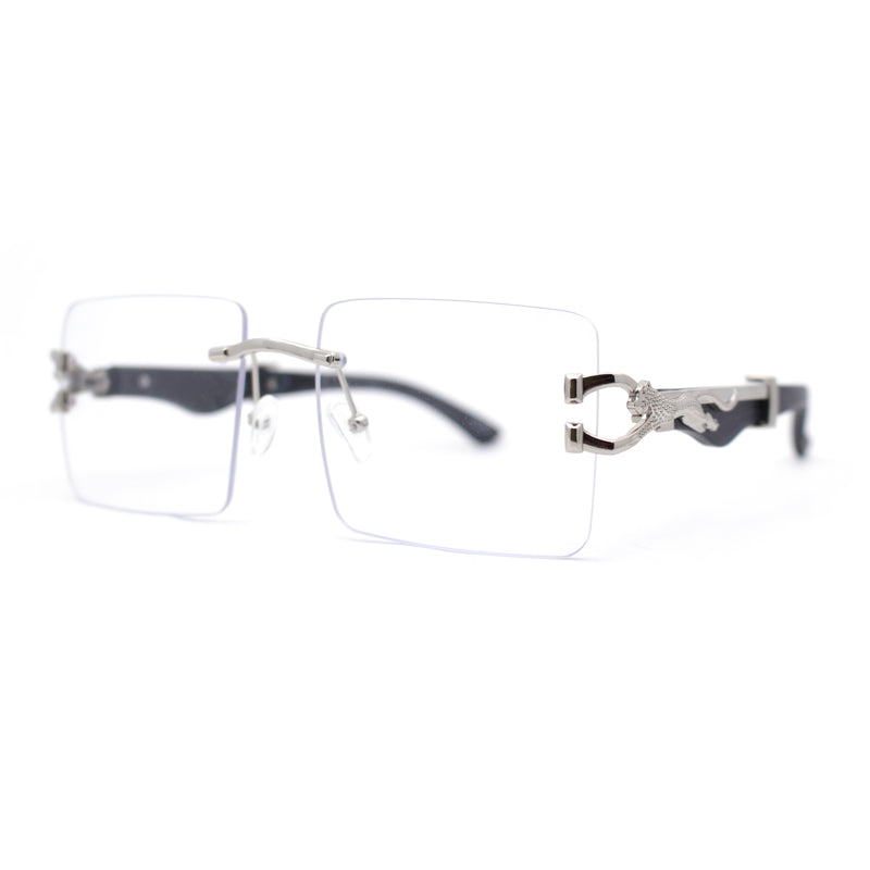 Cougar OG Gangster Rapper Clear Lens Rimless Wood Buffs Eyeglasses