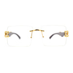 Cougar OG Gangster Rapper Clear Lens Rimless Wood Buffs Eyeglasses