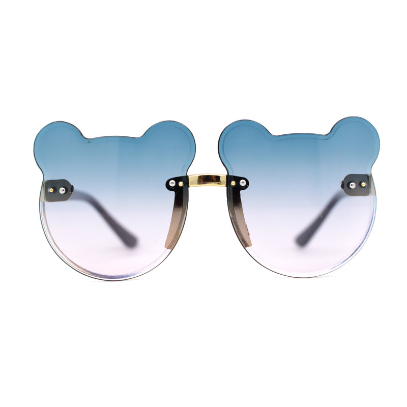 Kids Childs Rimless Teddy Bear Shape Bevel Lens Plastic Sunglasses