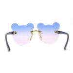 Kids Childs Rimless Teddy Bear Shape Bevel Lens Plastic Sunglasses