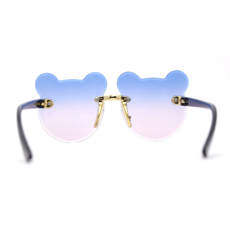 Kids Childs Rimless Teddy Bear Shape Bevel Lens Plastic Sunglasses