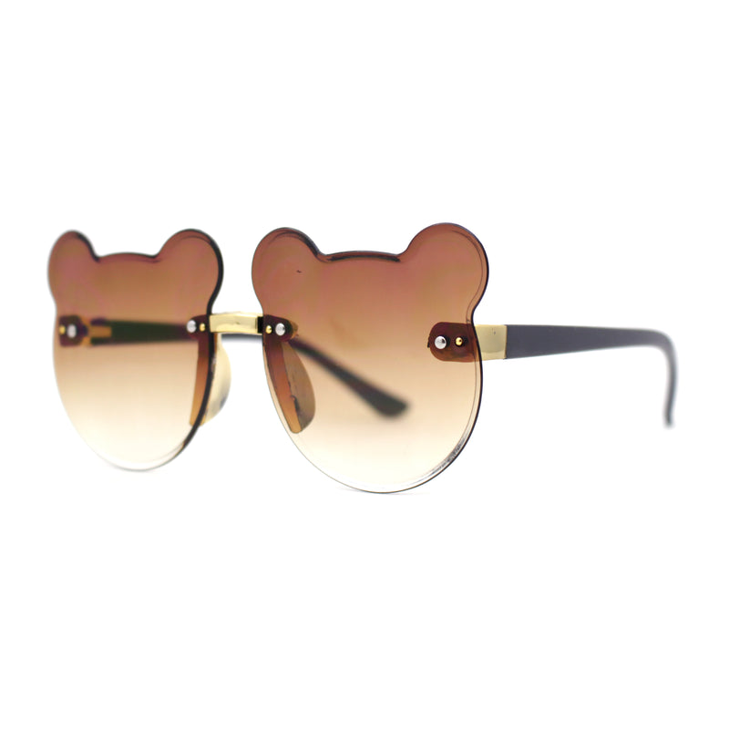 Kids Childs Rimless Teddy Bear Shape Bevel Lens Plastic Sunglasses