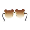 Kids Childs Rimless Teddy Bear Shape Bevel Lens Plastic Sunglasses