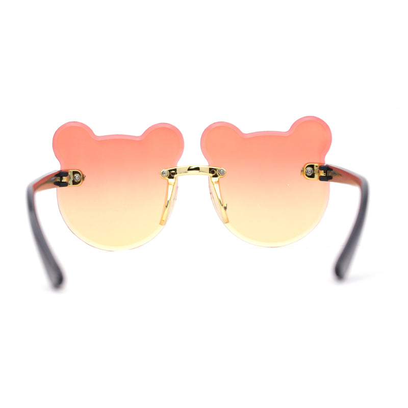 Kids Childs Rimless Teddy Bear Shape Bevel Lens Plastic Sunglasses