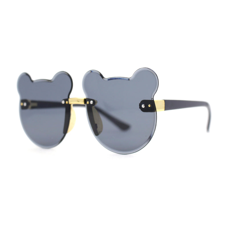 Kids Childs Rimless Teddy Bear Shape Bevel Lens Plastic Sunglasses