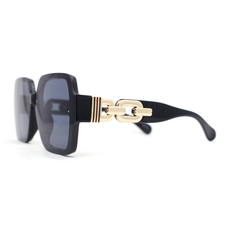 Womens Mod Rimless Jewel Chain Arm Oversize Rectangle Sunglasses