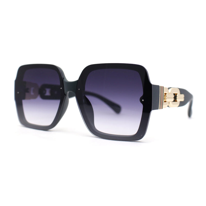 Womens Mod Rimless Jewel Chain Arm Oversize Rectangle Sunglasses