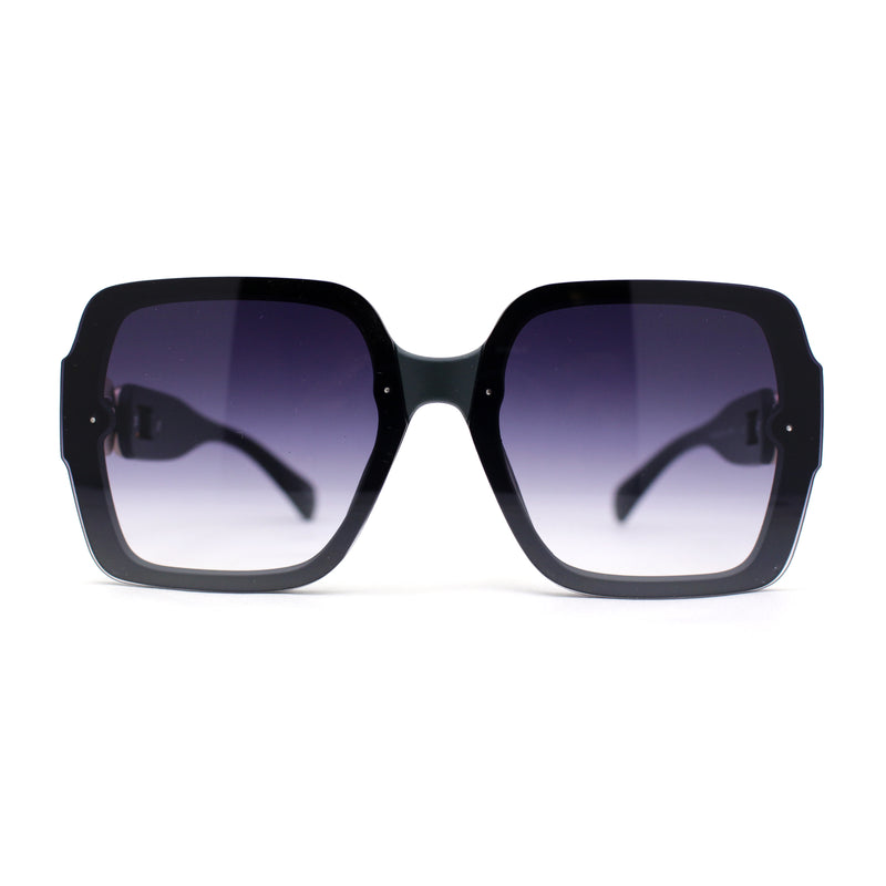 Womens Mod Rimless Jewel Chain Arm Oversize Rectangle Sunglasses