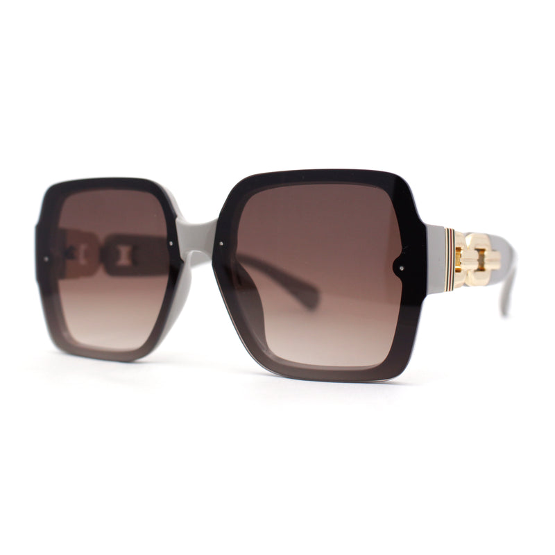 Womens Mod Rimless Jewel Chain Arm Oversize Rectangle Sunglasses