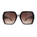 Womens Mod Rimless Jewel Chain Arm Oversize Rectangle Sunglasses