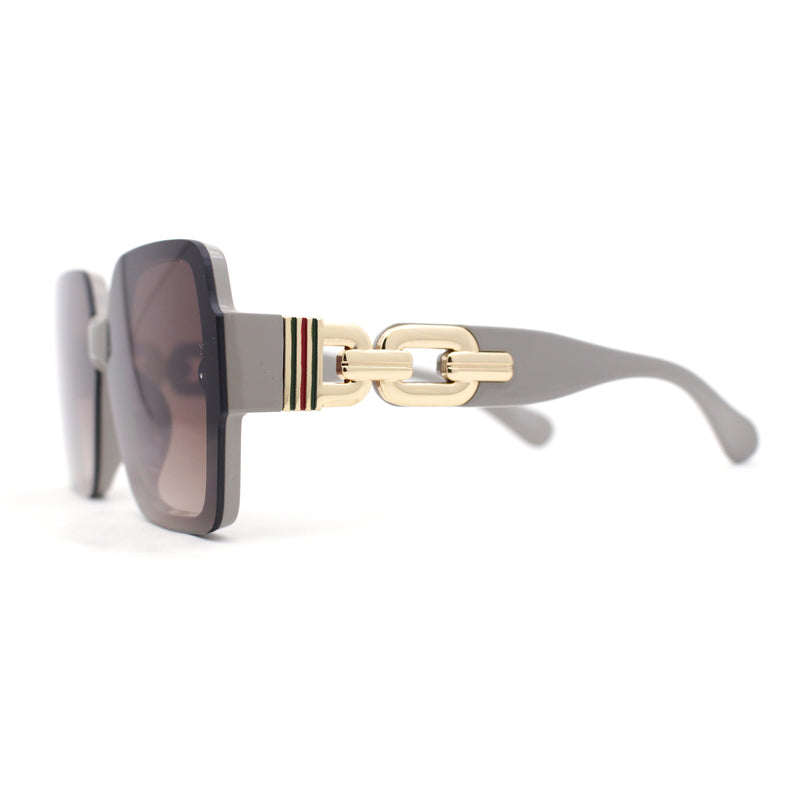 Womens Mod Rimless Jewel Chain Arm Oversize Rectangle Sunglasses