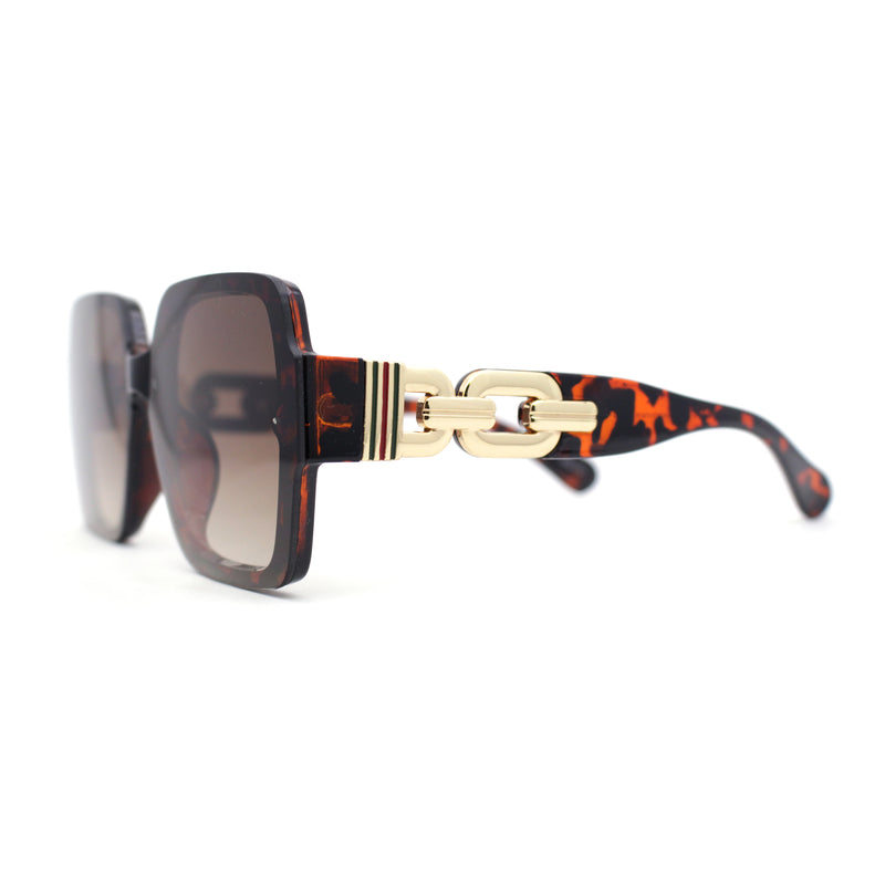 Womens Mod Rimless Jewel Chain Arm Oversize Rectangle Sunglasses