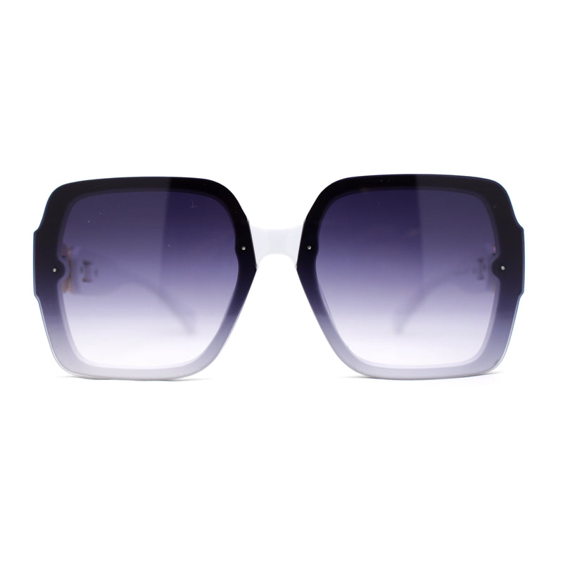 Womens Mod Rimless Jewel Chain Arm Oversize Rectangle Sunglasses