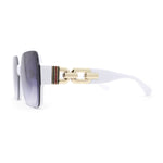Womens Mod Rimless Jewel Chain Arm Oversize Rectangle Sunglasses