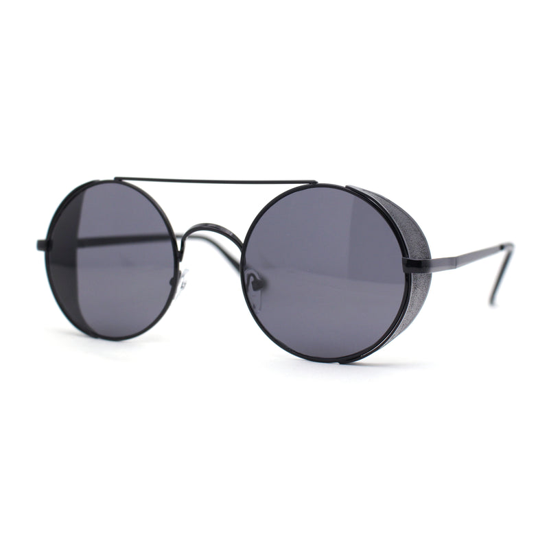 Round Circle Lens Side Windbreaker Retro Double Bridge Cafe Racer Sunglasses