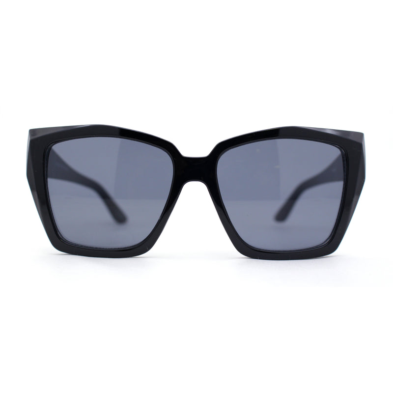 Womens Thick Bevel Geometric Cut Plastic Butterfly Sunglasses