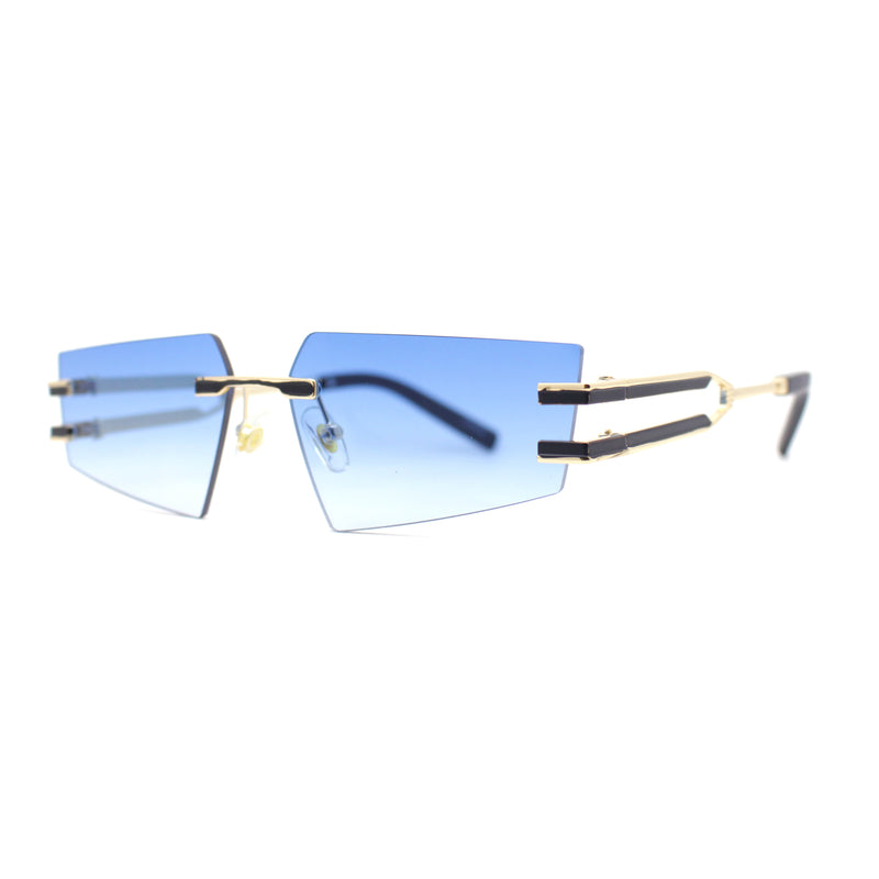 Luxurious Rimless Geometric Metal Frame Designer Style Sunglasses