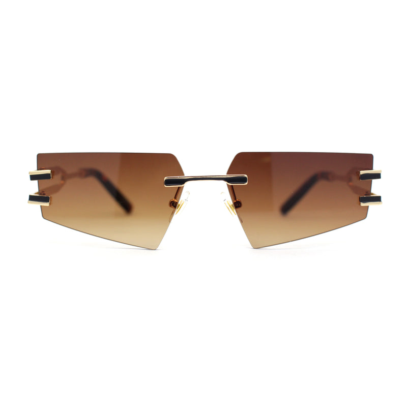 Luxurious Rimless Geometric Metal Frame Designer Style Sunglasses