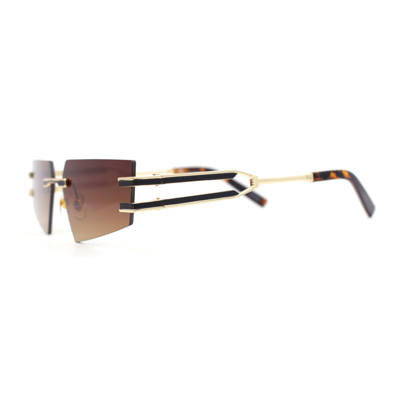 Luxurious Rimless Geometric Metal Frame Designer Style Sunglasses