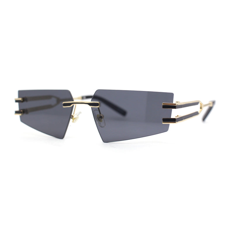 Luxurious Rimless Geometric Metal Frame Designer Style Sunglasses