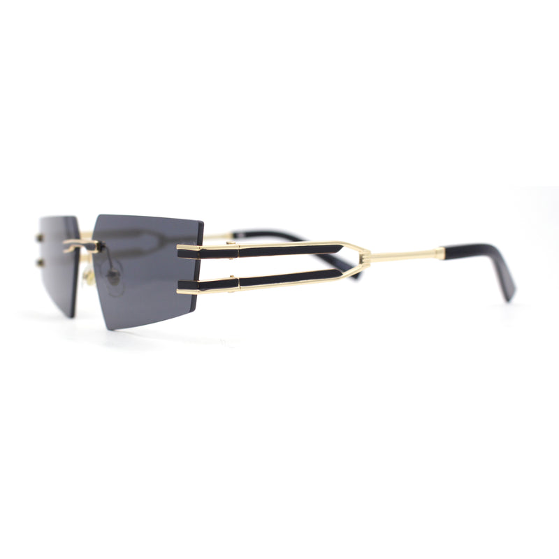 Luxurious Rimless Geometric Metal Frame Designer Style Sunglasses