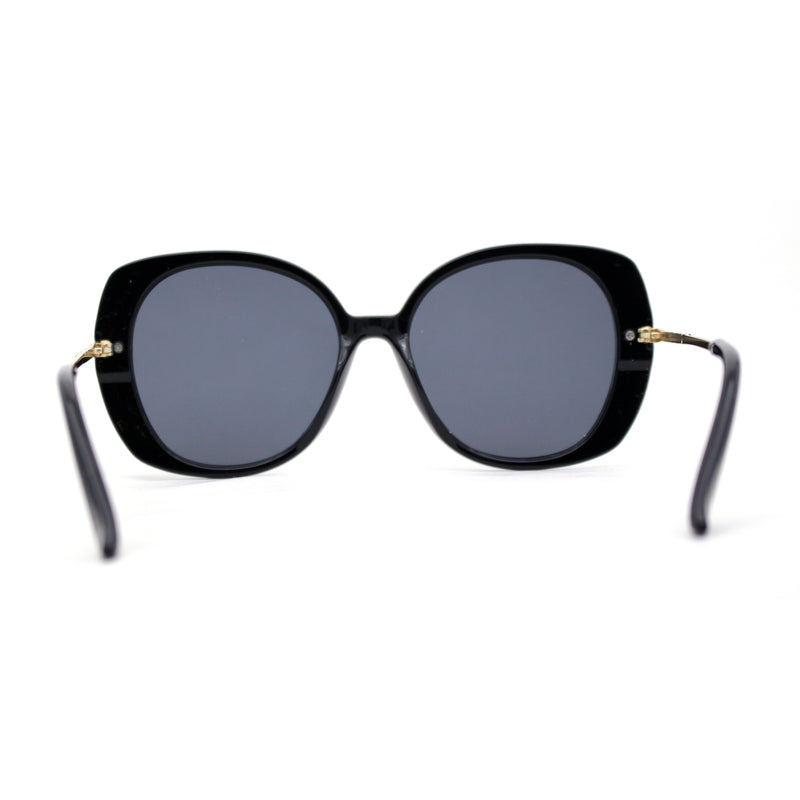 Womens 90s Classy Large Round Butterfly Fashion Thin Metal Arm Sunglasses