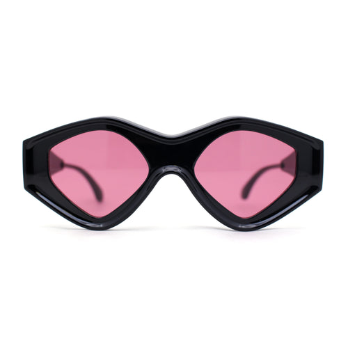 Womens Beveled Concave Octagonal Thick Plastic Mod Sunglasses